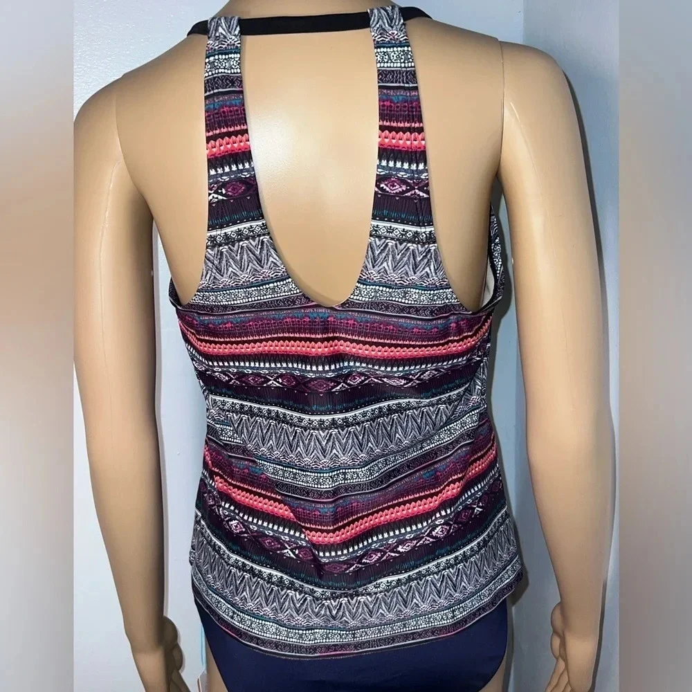 Kona Sol, Sm, racer back tankini top, in a bohemian print, padded cup lining‎